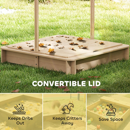 Children's Square Wooden Cabana Sandbox with Adjustable Canopy 106x106x121cm - Natural Wood, Blue & White