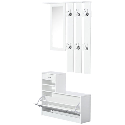 Entryway Furniture Set with Mirror, Hooks & Shoe Storage - White