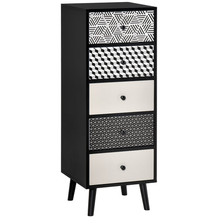 5 Drawer Chest of Drawers Vertical Storage Organizer for Bedroom & Living Room - Black Grey