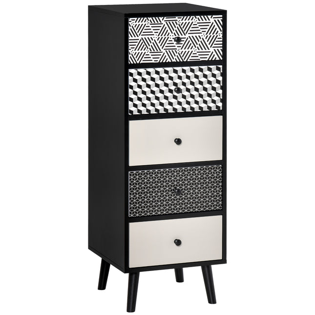 5 Drawer Chest of Drawers Vertical Storage Organizer for Bedroom & Living Room - Black Grey