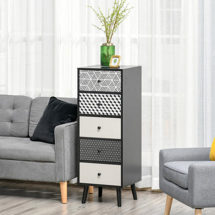 5 Drawer Chest of Drawers Vertical Storage Organizer for Bedroom & Living Room - Black Grey