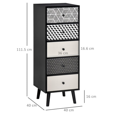 5 Drawer Chest of Drawers Vertical Storage Organizer for Bedroom & Living Room - Black Grey