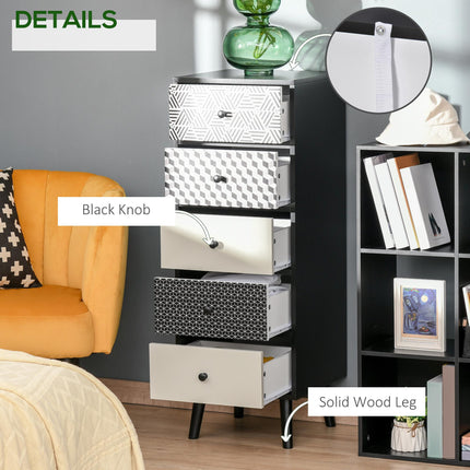 5 Drawer Chest of Drawers Vertical Storage Organizer for Bedroom & Living Room - Black Grey