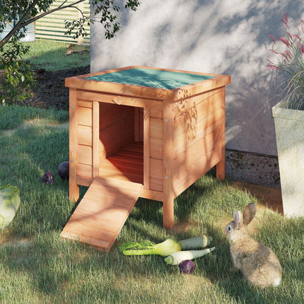 Wooden Rabbit Hutch Small Animal Cage with Ramp 51x42x43 cm - Natural