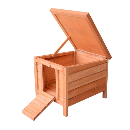 Wooden Rabbit Hutch Small Animal Cage with Ramp 51x42x43 cm - Natural