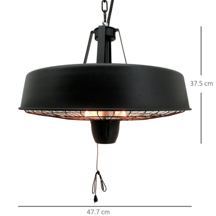 Adjustable 2500W Infrared Halogen Electric Ceiling Heater - Black