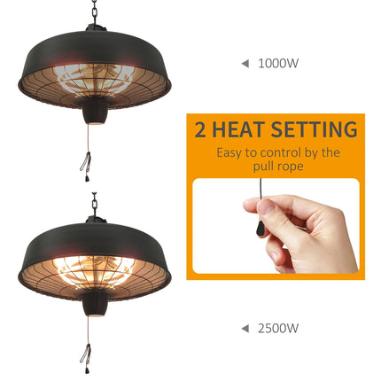 Adjustable 2500W Infrared Halogen Electric Ceiling Heater - Black