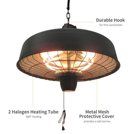 Adjustable 2500W Infrared Halogen Electric Ceiling Heater - Black