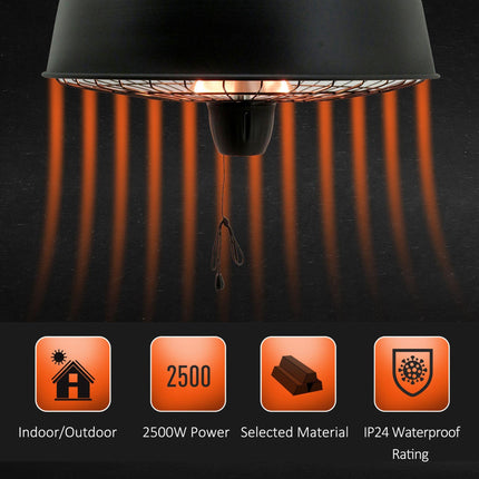Adjustable 2500W Infrared Halogen Electric Ceiling Heater - Black