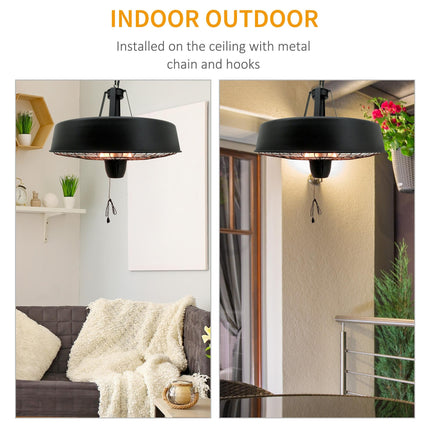 Adjustable 2500W Infrared Halogen Electric Ceiling Heater - Black