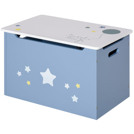 Wooden Kids Toy Box Storage Chest with Safety Hinge, Air Vents & Handles - Blue