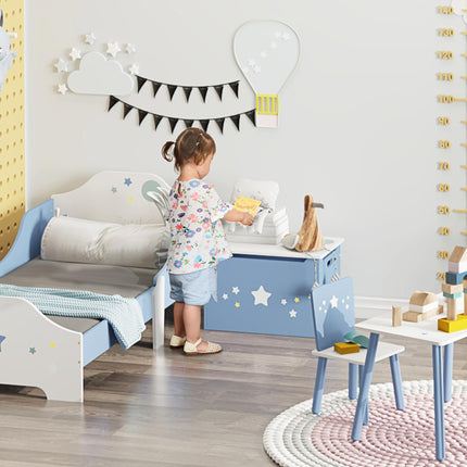 Wooden Kids Toy Box Storage Chest with Safety Hinge, Air Vents & Handles - Blue