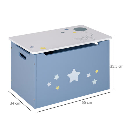 Wooden Kids Toy Box Storage Chest with Safety Hinge, Air Vents & Handles - Blue