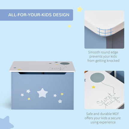 Wooden Kids Toy Box Storage Chest with Safety Hinge, Air Vents & Handles - Blue