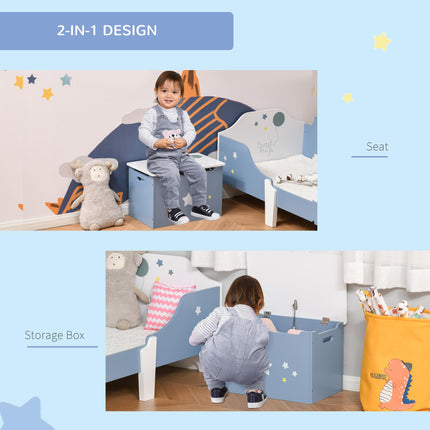 Wooden Kids Toy Box Storage Chest with Safety Hinge, Air Vents & Handles - Blue