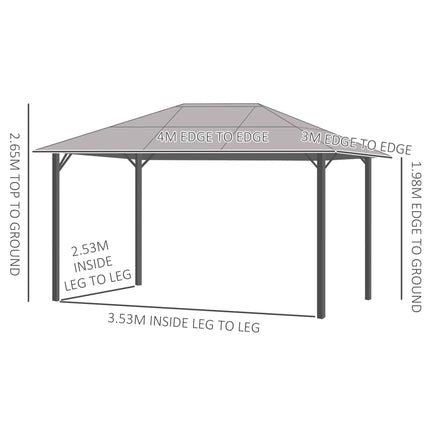 3 x 4m Hardtop Gazebo Canopy with Polycarbonate Roof, Aluminium Frame, Permanent