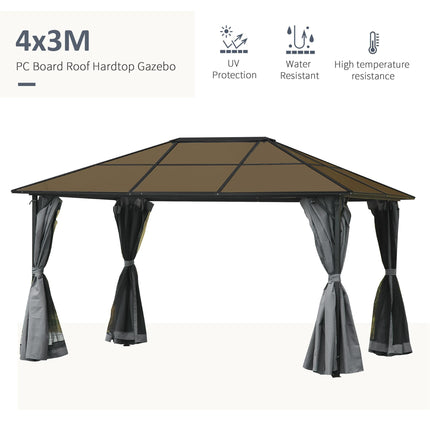 3 x 4m Hardtop Gazebo Canopy with Polycarbonate Roof, Aluminium Frame, Permanent