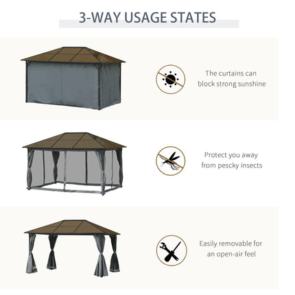3 x 4m Hardtop Gazebo Canopy with Polycarbonate Roof, Aluminium Frame, Permanent