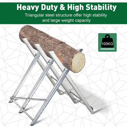 Heavy Duty Portable Adjustable Foldable Sawhorse Stand 100 kg Capacity - Silver Tone