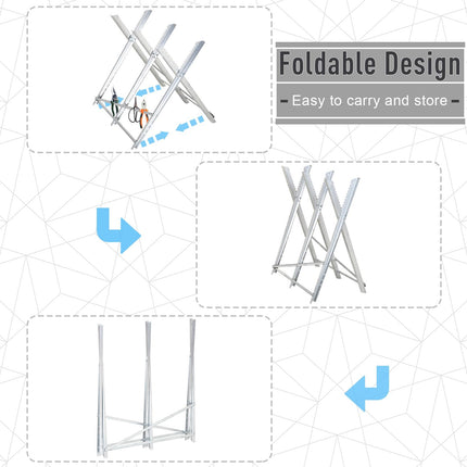 Heavy Duty Portable Adjustable Foldable Sawhorse Stand 100 kg Capacity - Silver Tone