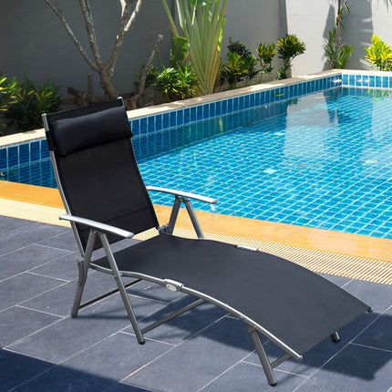 Foldable Texteline Sun Lounger Recliner Chair 5-Level Adjustable Patio Garden - Black