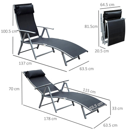 Foldable Texteline Sun Lounger Recliner Chair 5-Level Adjustable Patio Garden - Black
