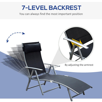 Foldable Texteline Sun Lounger Recliner Chair 5-Level Adjustable Patio Garden - Black