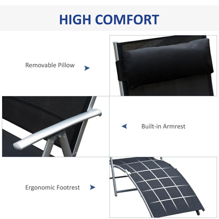 Foldable Texteline Sun Lounger Recliner Chair 5-Level Adjustable Patio Garden - Black