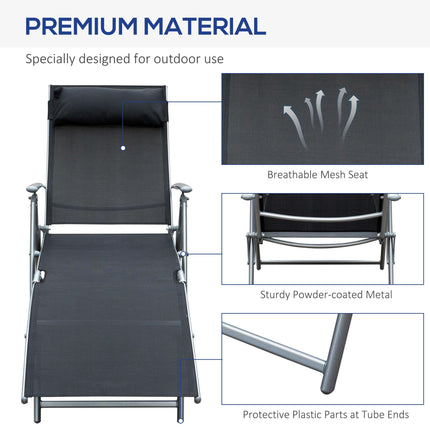 Foldable Texteline Sun Lounger Recliner Chair 5-Level Adjustable Patio Garden - Black