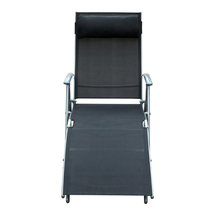 Foldable Texteline Sun Lounger Recliner Chair 5-Level Adjustable Patio Garden - Black