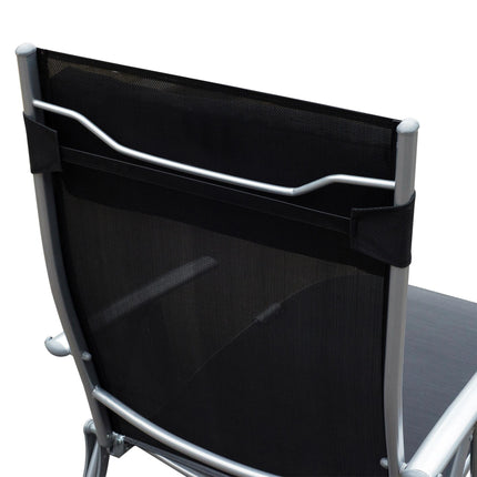 Foldable Texteline Sun Lounger Recliner Chair 5-Level Adjustable Patio Garden - Black