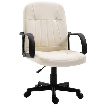 Swivel Executive Mid Back PU Leather Office Desk Chair with Armrests and Wheels - Cream