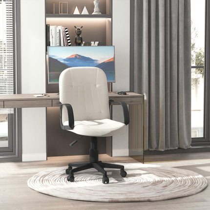 Swivel Executive Mid Back PU Leather Office Desk Chair with Armrests and Wheels - Cream