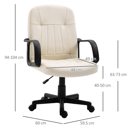 Swivel Executive Mid Back PU Leather Office Desk Chair with Armrests and Wheels - Cream