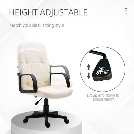 Swivel Executive Mid Back PU Leather Office Desk Chair with Armrests and Wheels - Cream