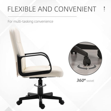 Swivel Executive Mid Back PU Leather Office Desk Chair with Armrests and Wheels - Cream