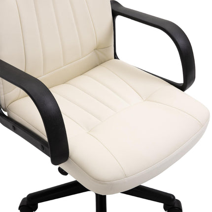 Swivel Executive Mid Back PU Leather Office Desk Chair with Armrests and Wheels - Cream