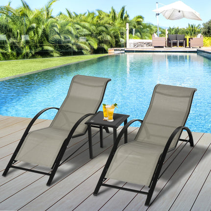 3 Piece Outdoor Lounge Chair Set with Table Grey Metal Frame - Grey