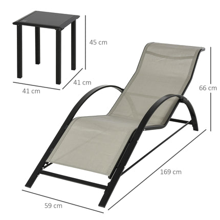 3 Piece Outdoor Lounge Chair Set with Table Grey Metal Frame - Grey