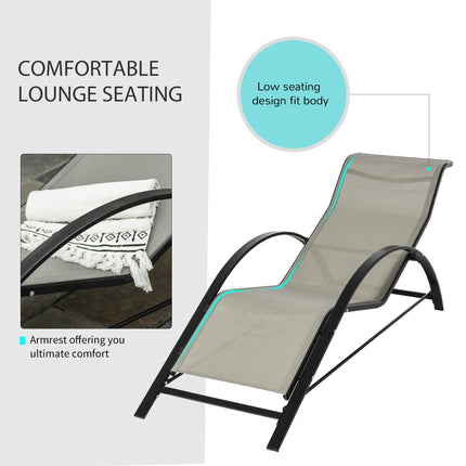 3 Piece Outdoor Lounge Chair Set with Table Grey Metal Frame - Grey