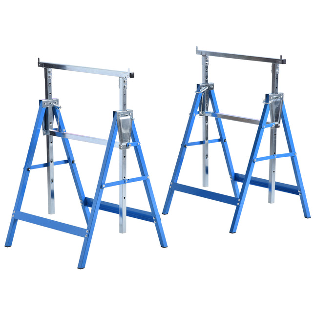 Set of 2 Adjustable Telescopic Builders Trestles Folding Saw Horses Work Bench - Blue