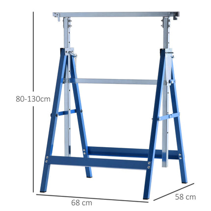 Set of 2 Adjustable Telescopic Builders Trestles Folding Saw Horses Work Bench - Blue