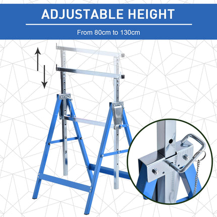 Set of 2 Adjustable Telescopic Builders Trestles Folding Saw Horses Work Bench - Blue