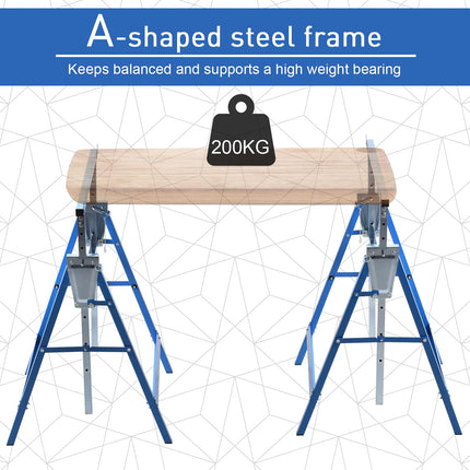 Set of 2 Adjustable Telescopic Builders Trestles Folding Saw Horses Work Bench - Blue