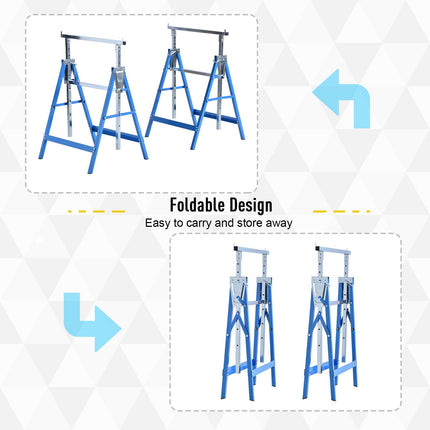 Set of 2 Adjustable Telescopic Builders Trestles Folding Saw Horses Work Bench - Blue
