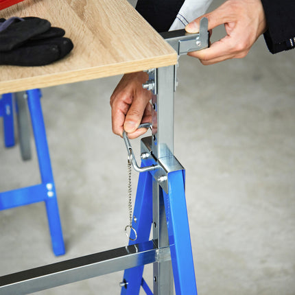 Set of 2 Adjustable Telescopic Builders Trestles Folding Saw Horses Work Bench - Blue