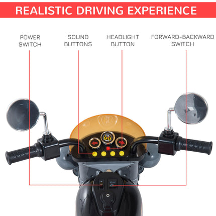 Kids 6V Electric Ride-On Motorbike with Lights & Sound for Ages 3-6 - Black