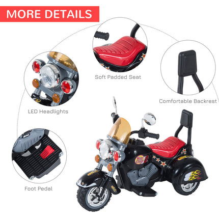 Kids 6V Electric Ride-On Motorbike with Lights & Sound for Ages 3-6 - Black