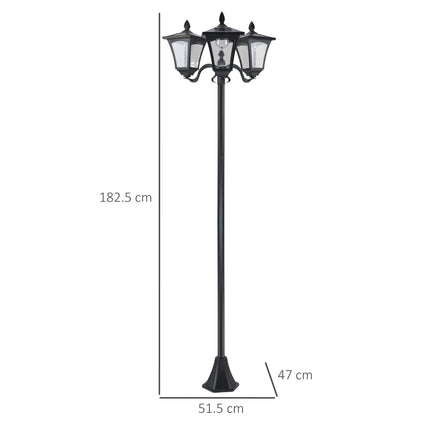 3 Piece Solar Powered Stainless Steel Garden Lamp Posts - Black