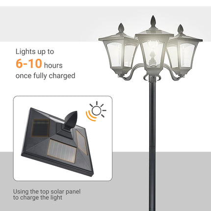 3 Piece Solar Powered Stainless Steel Garden Lamp Posts - Black